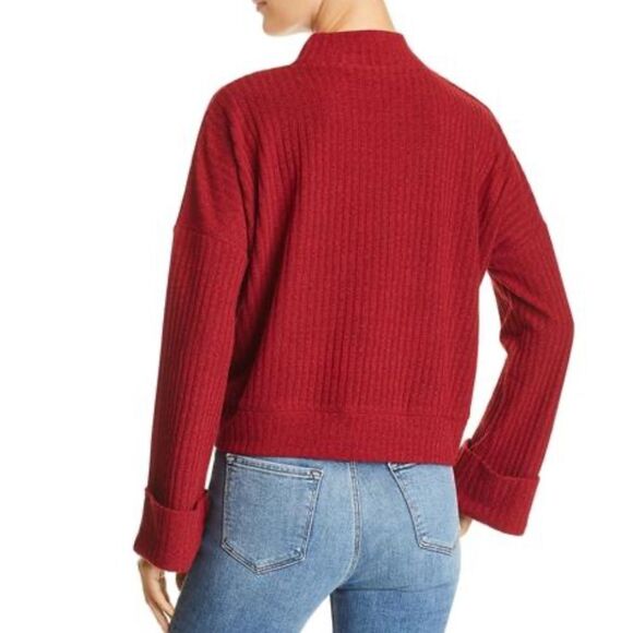 Red Mock Neck Long Sleeve Rib Knit Sweater by Band of Gypsies - Picture 4 of 4